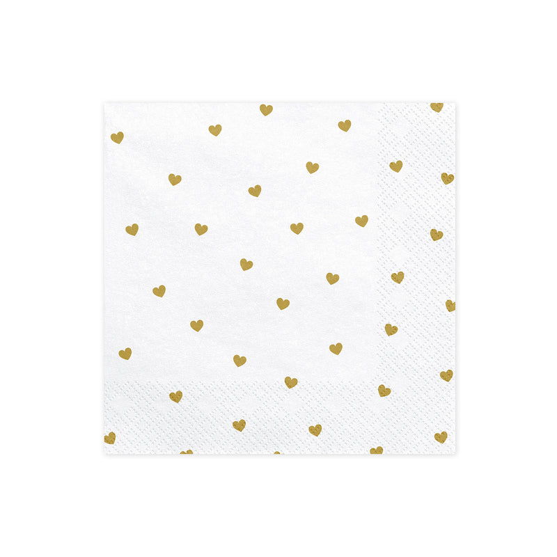 Servietten "Herzen" 20Stk/33x33cm | Weiß/Gold