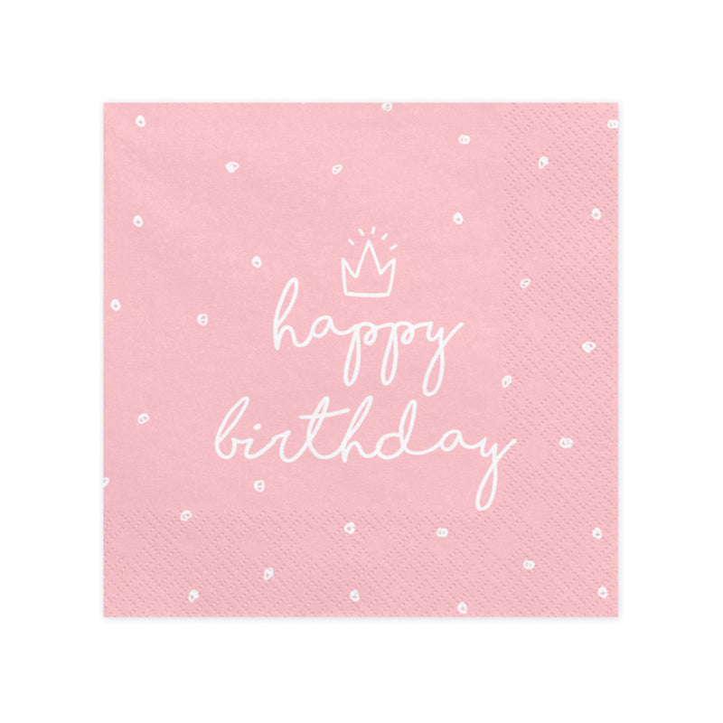 Servietten "Happy Birthday" 20Stk./33x33cm | Rosa