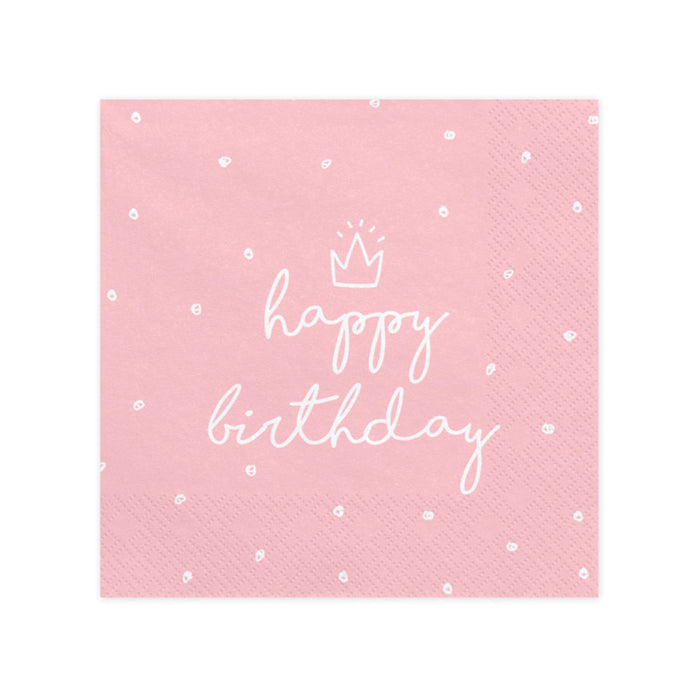 Servietten Happy Birthday rosa 33x33cm/20St.
