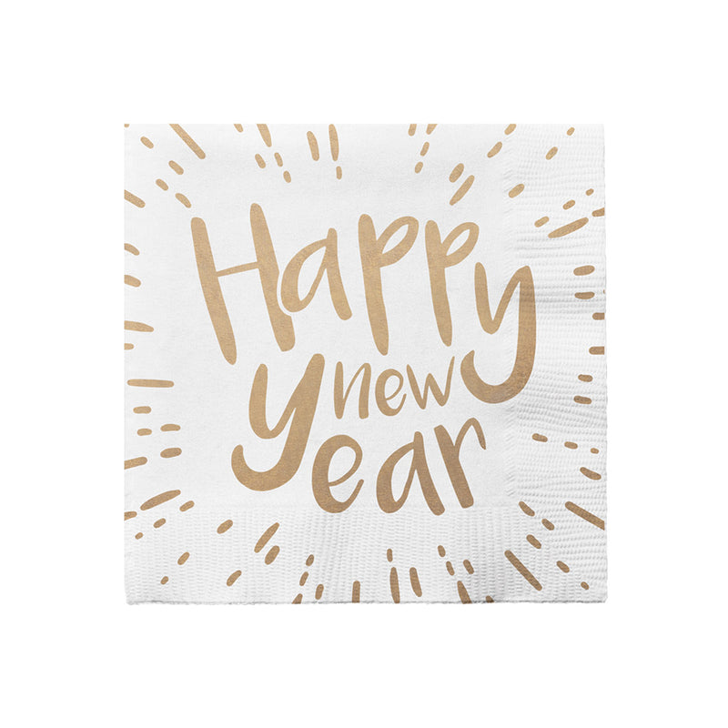 Servietten "Happy New Year" 33x33cm/20Stk. | Weiß Gold