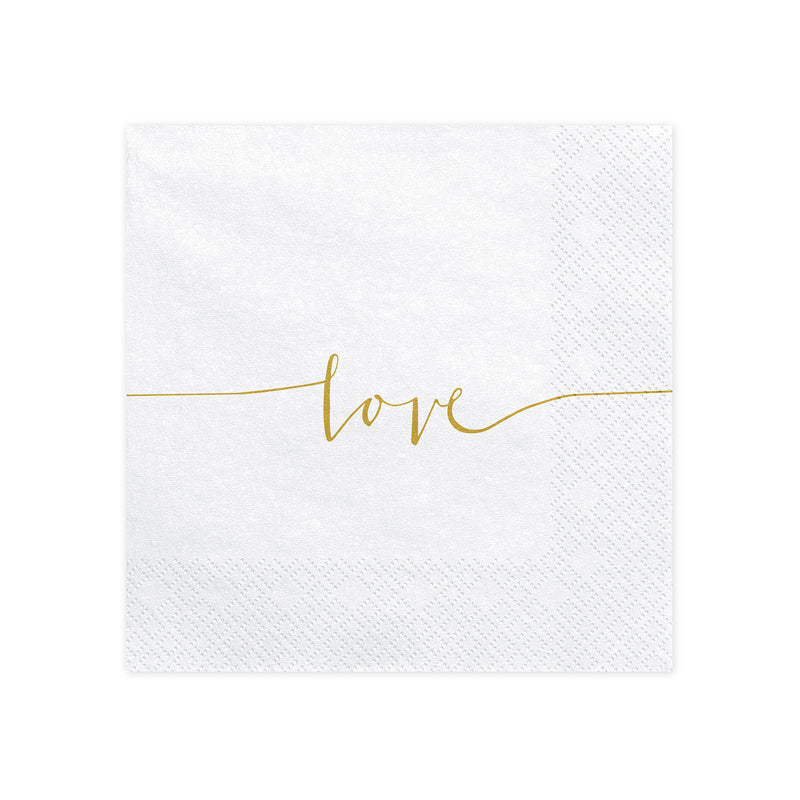 Servietten "Love" 20Stk./33x33cm | Weiß/Gold