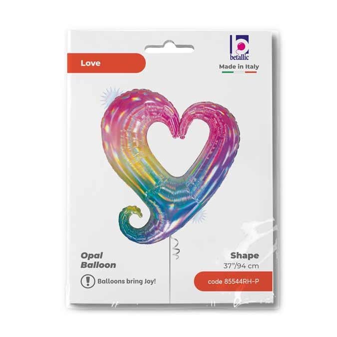 Shape Folienballon "Herz mit Loch" Opal Regenbogen | 94 cm