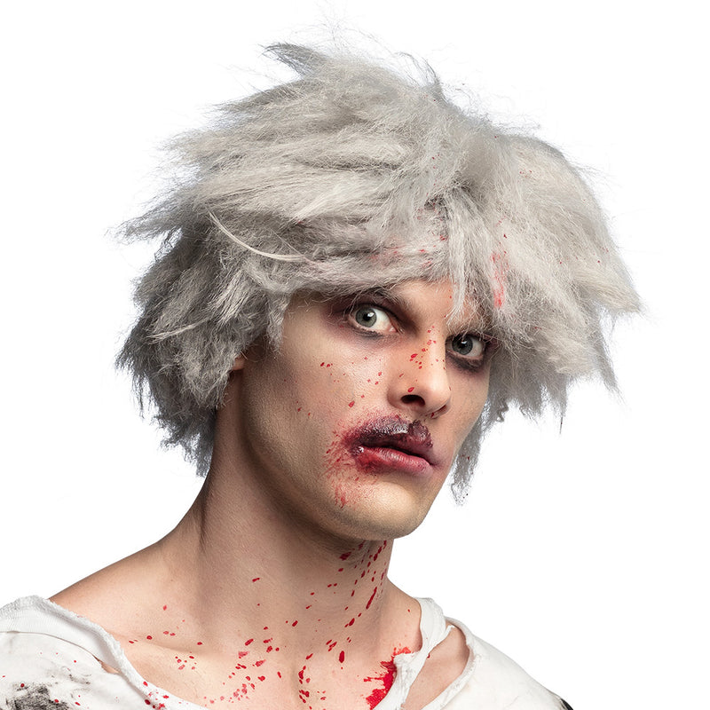 Halloween Perücke Herren "Zombie" | Weiß Grau