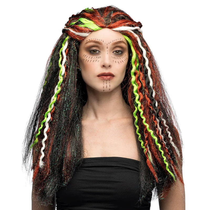 Halloween Perücke Damen "Voodoo" | Schwarz Bunt