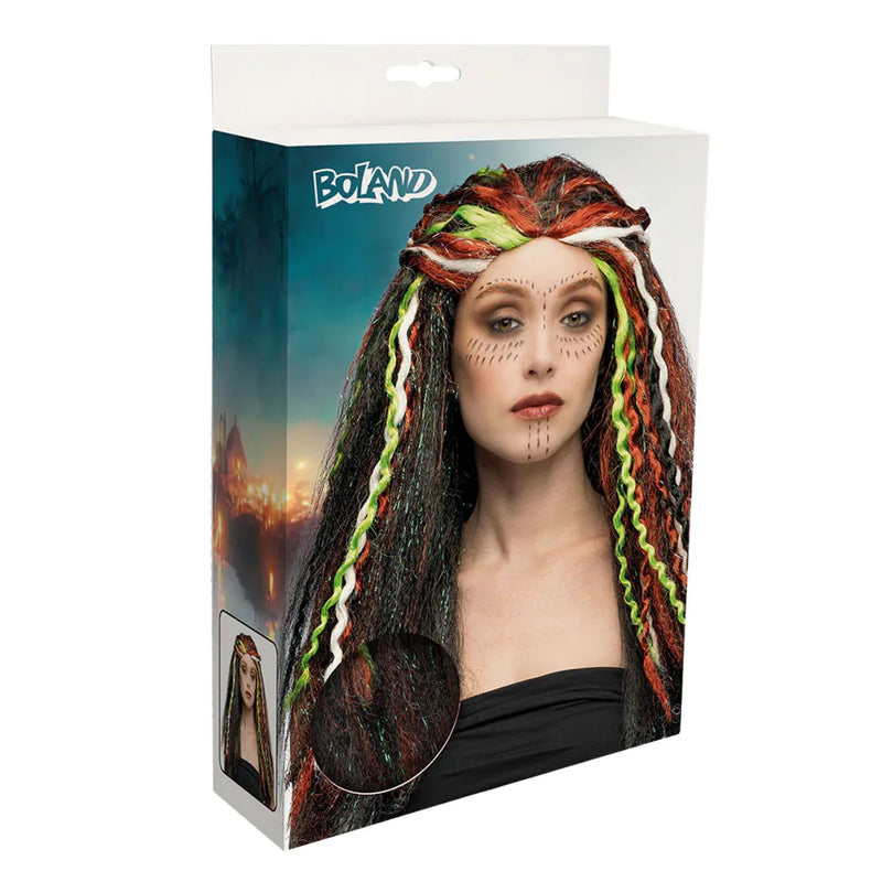 Halloween Perücke Damen "Voodoo" | Schwarz Bunt