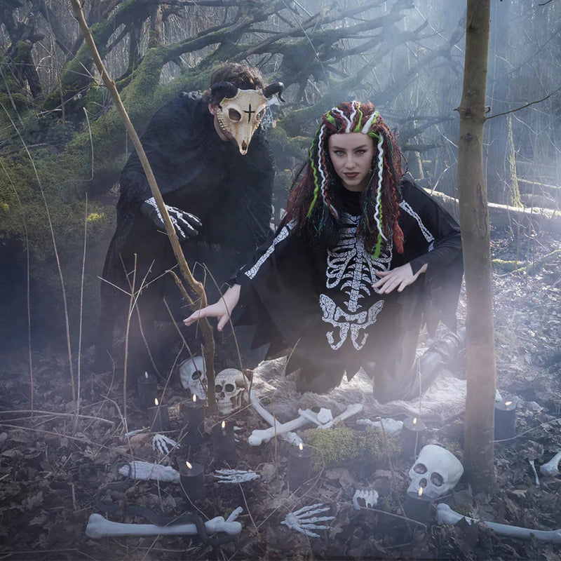 Halloween Perücke Damen "Voodoo" | Schwarz Bunt