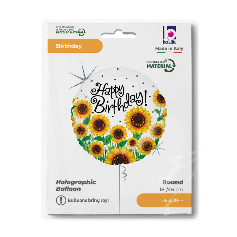 18"/Ø46cm Folienballon "Sonnenblumen "Happy Birthday" Holo