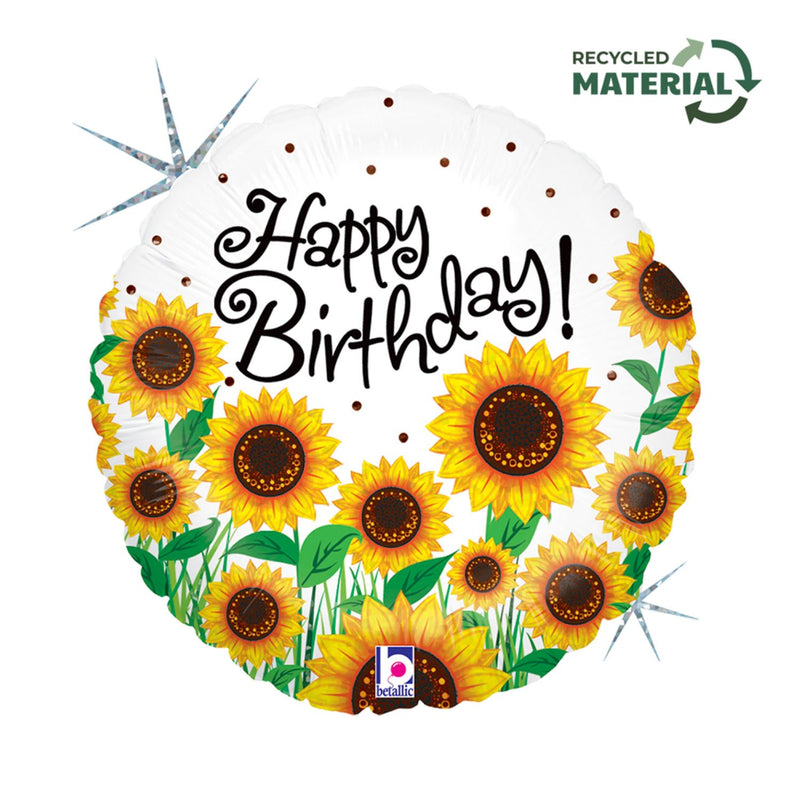 18"/Ø46cm Folienballon "Sonnenblumen "Happy Birthday" Holo