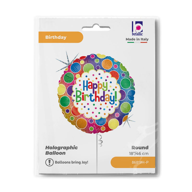 18"/Ø46cm Folienballon Dots "Happy Birthday" Holo