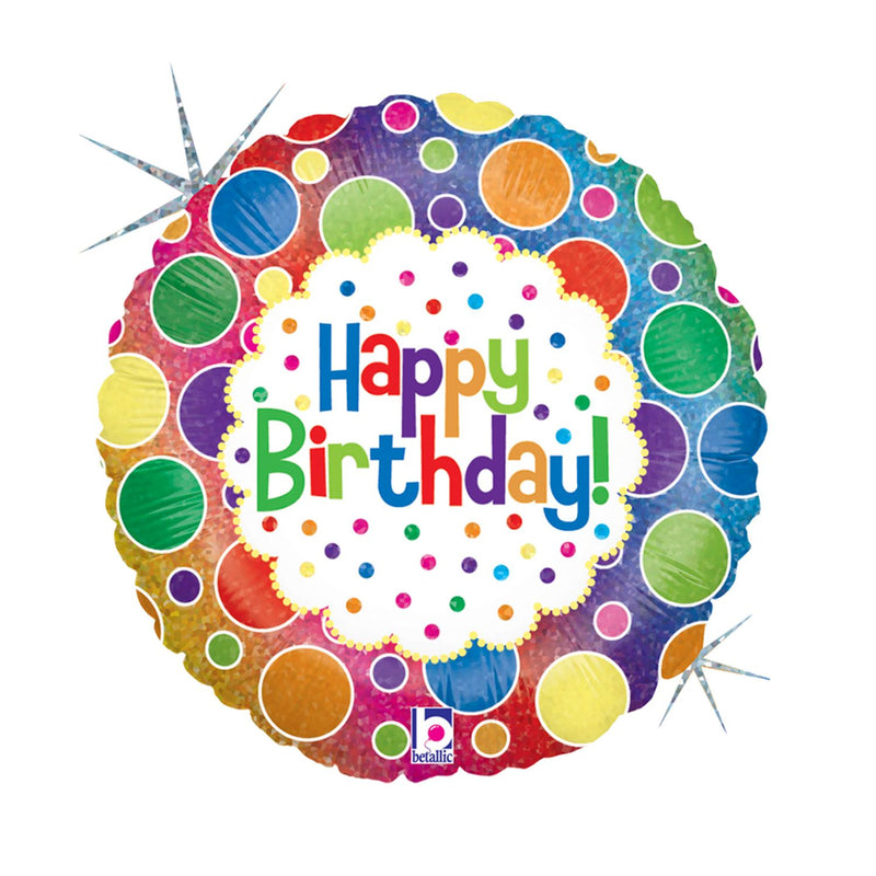 18"/Ø46cm Folienballon Dots "Happy Birthday" Holo