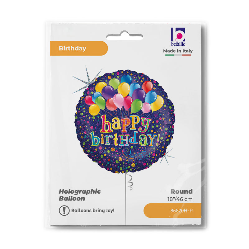 18"/Ø46cm Folienballon "Happy Birthday" Ballonstrauß Holo/Glitter