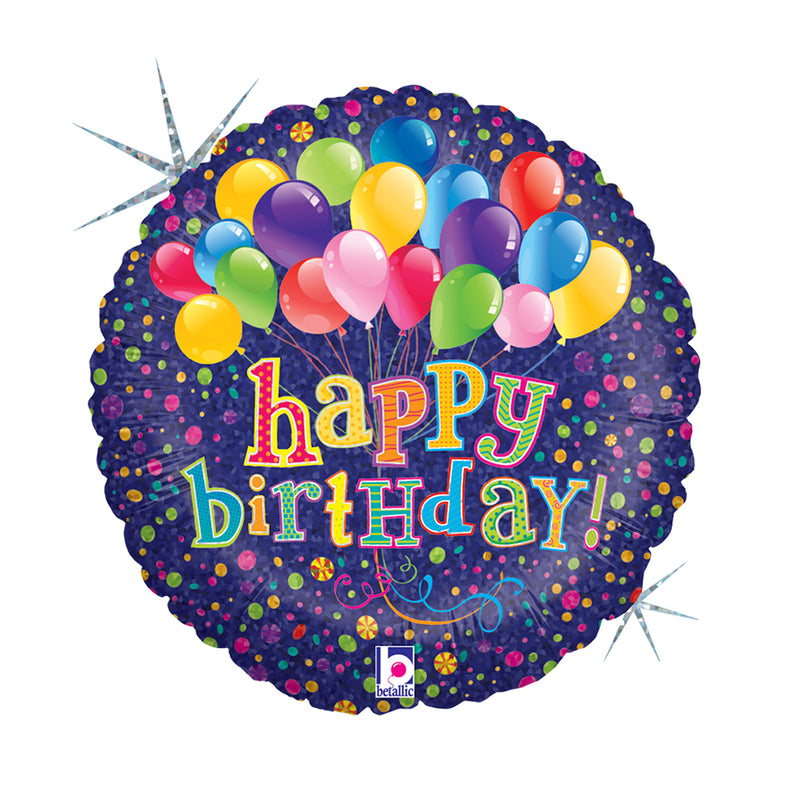 18"/Ø46cm Folienballon "Happy Birthday" Ballonstrauß Holo/Glitter