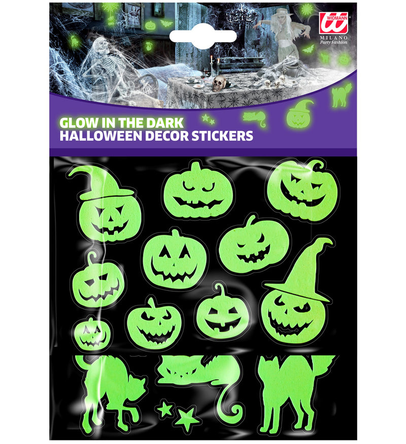 Leuchtende Halloween Deko Sticker "Kürbis und Katzen" | 21 x 15 cm Aufkleber