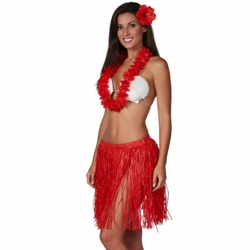 Hawaii Kostüm Set Flower 3-tlg. - Rocklänge 60 cm | Rot