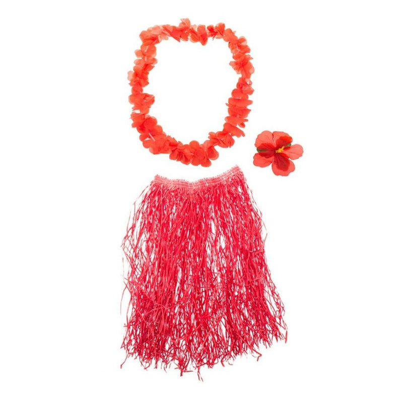 Hawaii Kostüm Set Flower 3-tlg. - Rocklänge 60 cm | Rot