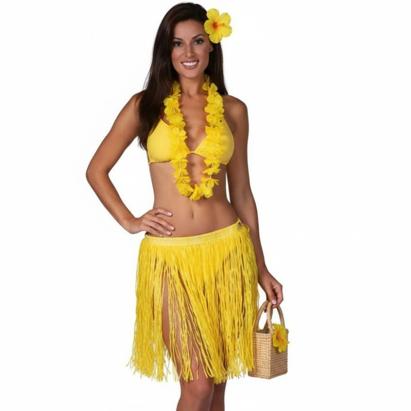 Hawaii Kostüm Set Flower 3-tlg. - Rocklänge 60 cm | Gelb