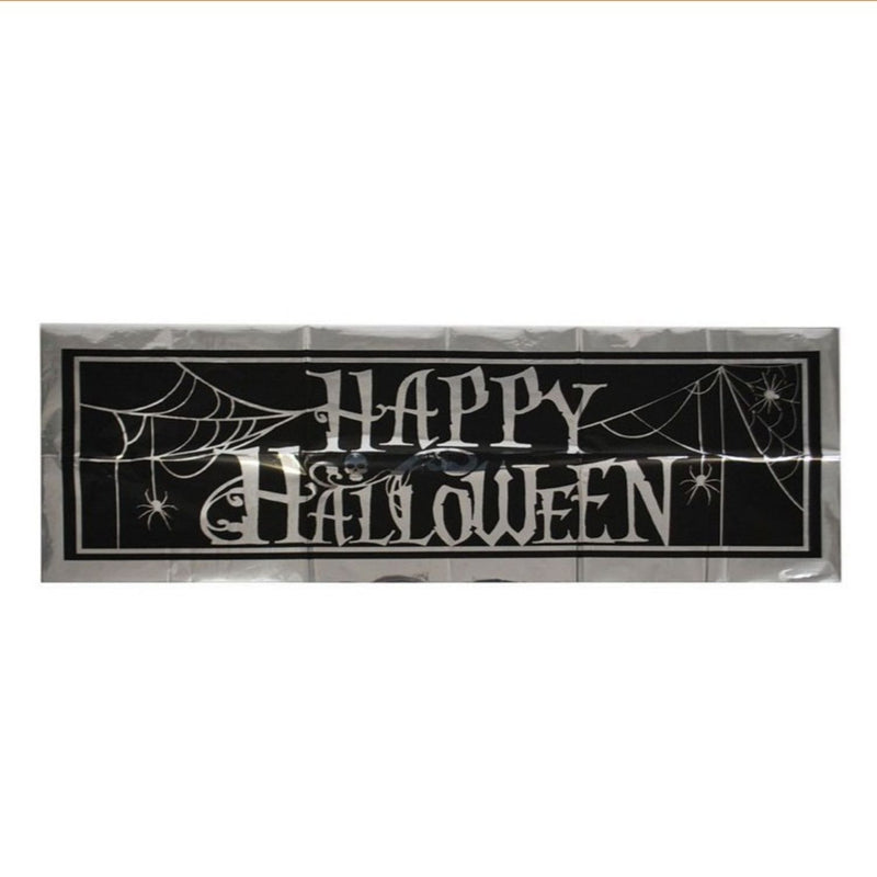 Banner "Happy Halloween" Schwarz/Silber | 30 x 91 cm Deko