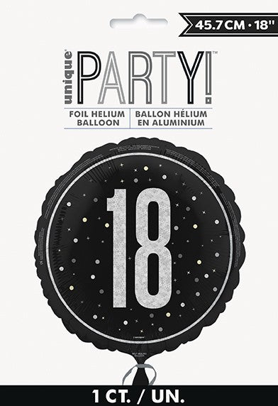 ABC18 Folienballon "#18" Glitz | Ø 45 cm Schwarz