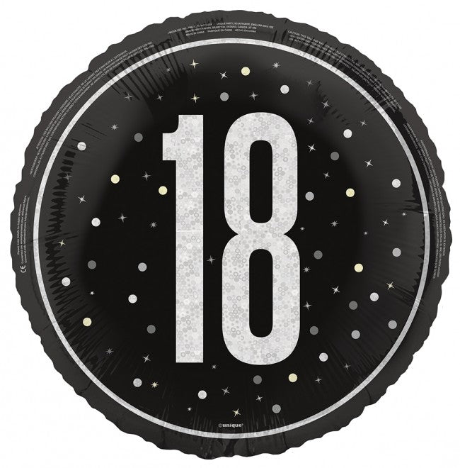 ABC18 Folienballon "#18" Glitz | Ø 45 cm Schwarz