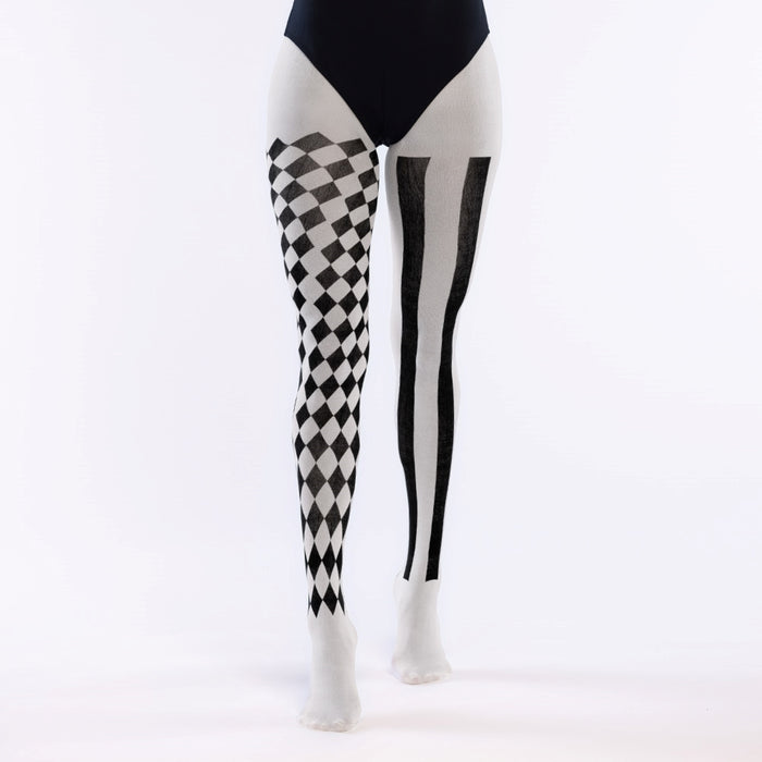 Strumpfhose "Jester" Harlekin für Damen | Schwarz/Weiß
