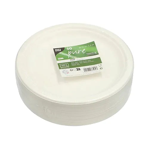 Zuckerrohr Teller rund "pure" ungeteilt weiss | 50 Stück 23 cm Ø