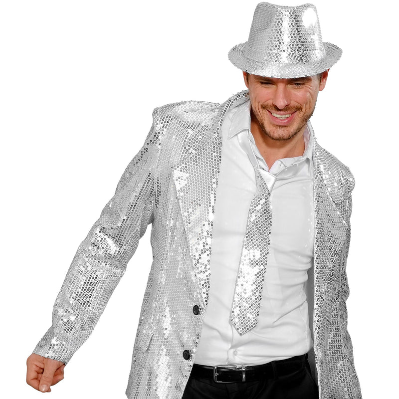 Glitzer Pailletten Krawatte zum Show Kostüm | Silber