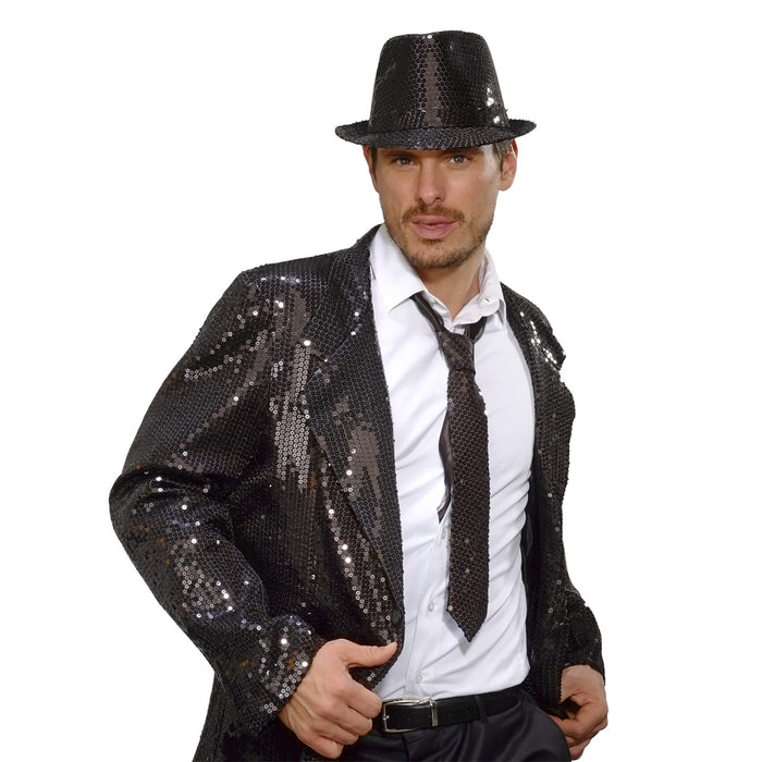 Glitzer Pailletten Krawatte zum Show Kostüm |  Schwarz