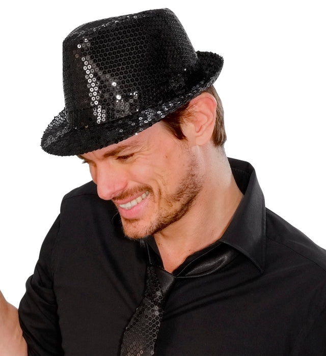 Pailletten Hut "Fedora" | Schwarz