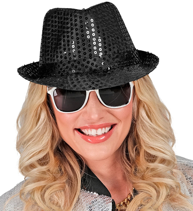 Pailletten Hut "Fedora" | Schwarz