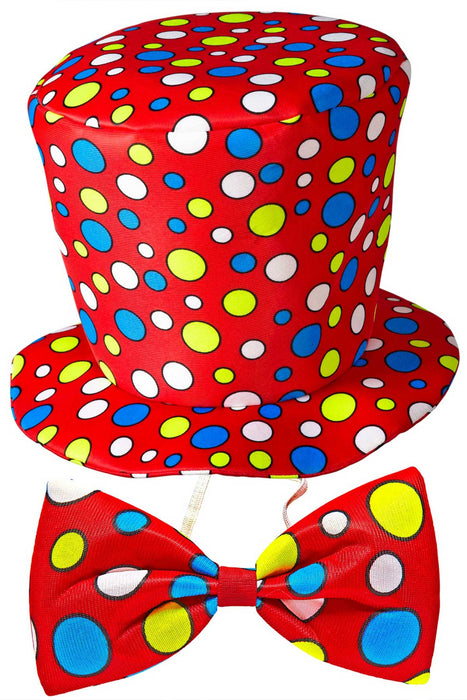 Clown Set "Bunte Punkte" 2-tlg. | Mehrfarbig - Zylinder und Fliege