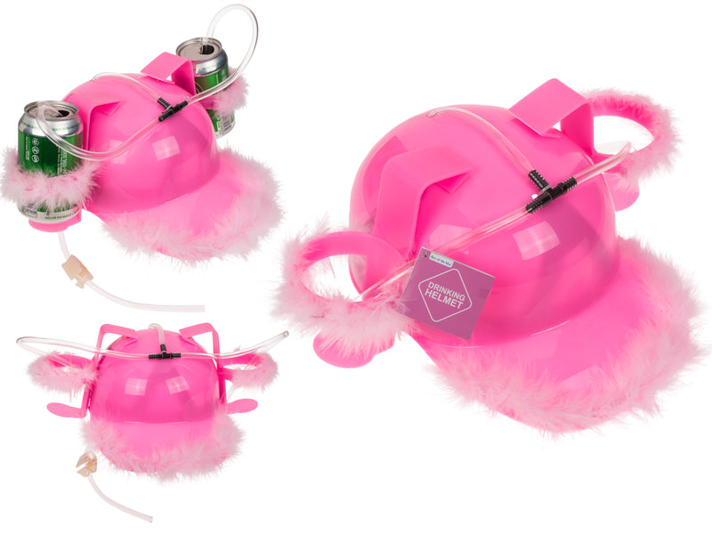 Trinkhelm mit Federn | Pink