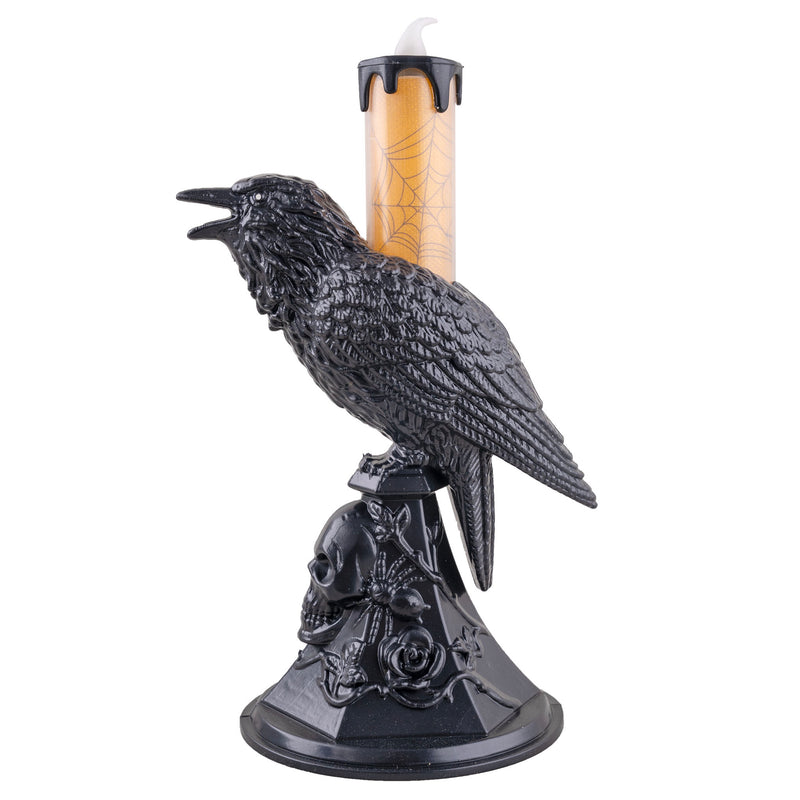 Beleuchteter Kerzenhalter mit schwarzem Raben | 18 cm