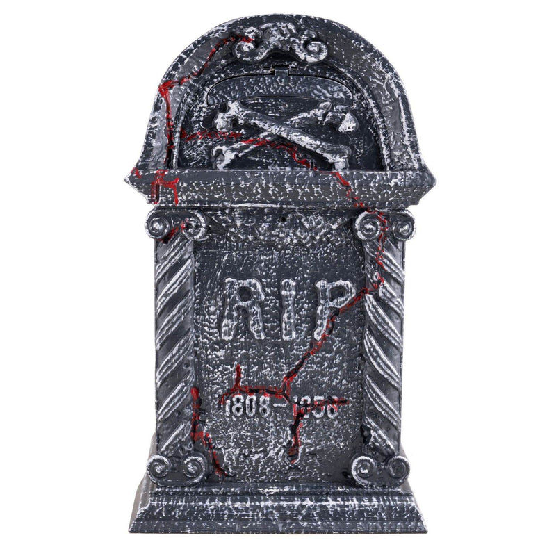 Halloween Deko "Grabstein mit Skeletthand" - Animatronic | 27x12x44,5 cm