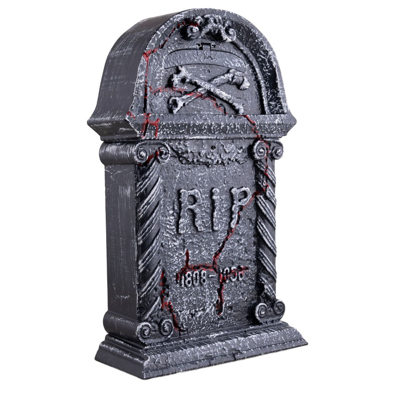 Halloween Deko "Grabstein mit Skeletthand" - Animatronic | 27x12x44,5 cm
