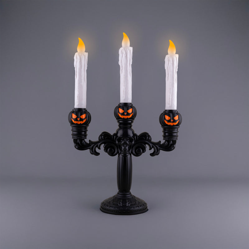 Skelett-Kerzenleuchter mit 3 LED Kerzen - 40 cm | Schwarz