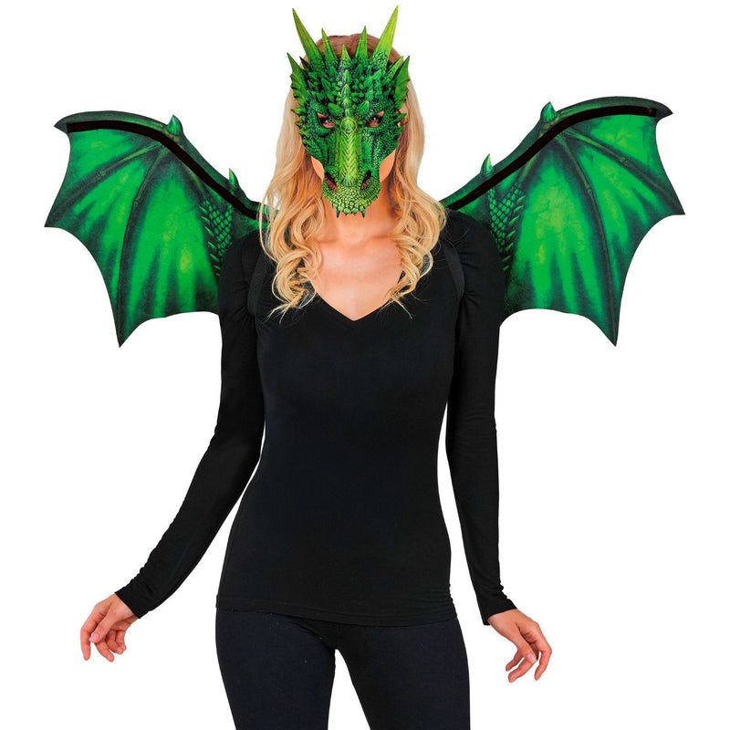 Kostümset "Drache" 2-tlg. | Flügel und Maske - Grün