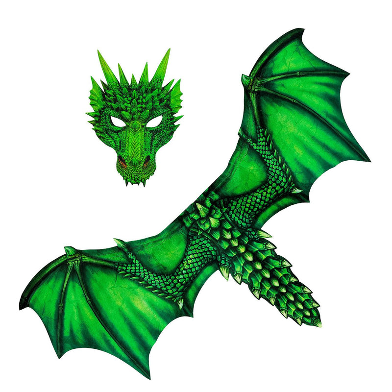 Kostümset "Drache" 2-tlg. | Flügel und Maske - Grün