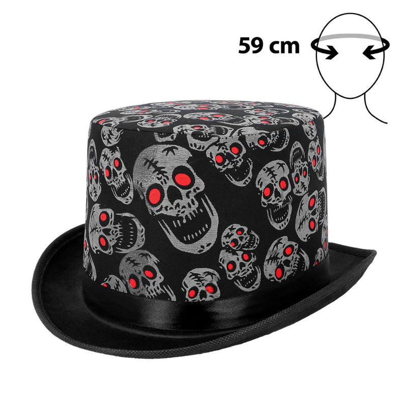 Hut Zylinder Halloween "Totenköpfe" | Schwarz