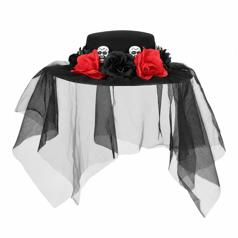 Hut Halloween "Llorona" mit Schleier | Schwarz/Rot