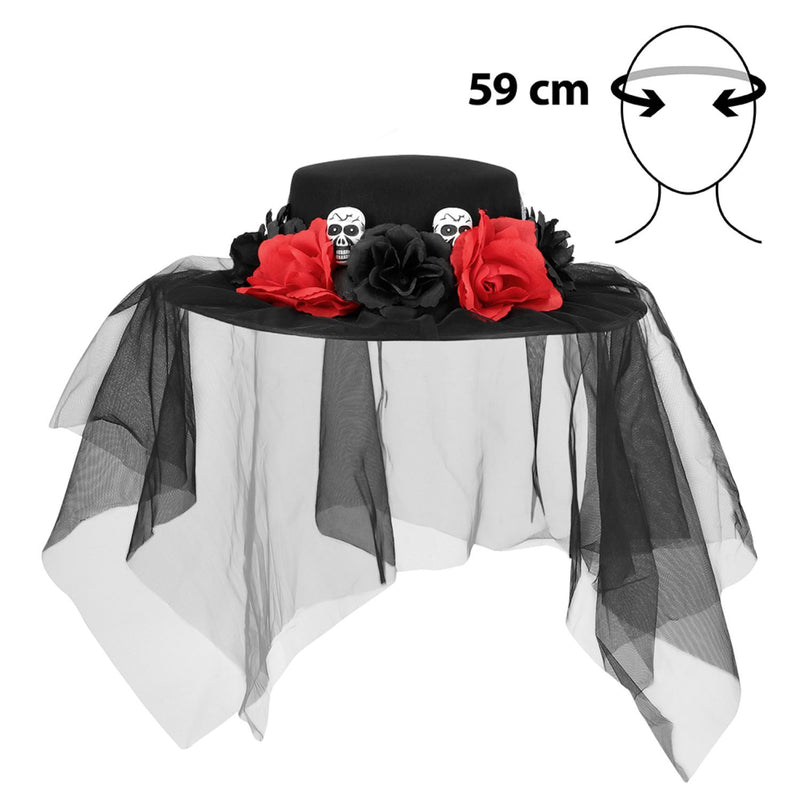 Hut Halloween "Llorona" mit Schleier | Schwarz/Rot