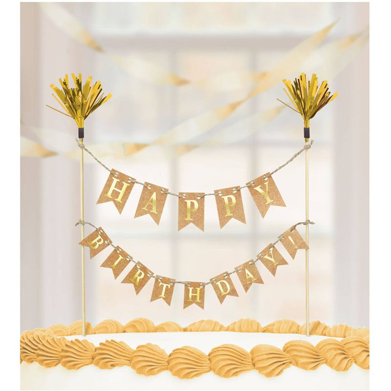 Kuchen Deko "Happy Birthday" Wimpelkette | Gold - Cake Topper