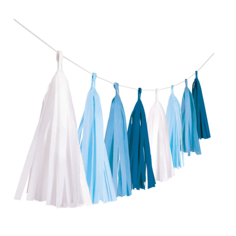 "Sky Blue" Fransen Pompon Girlande | Blau 300cm