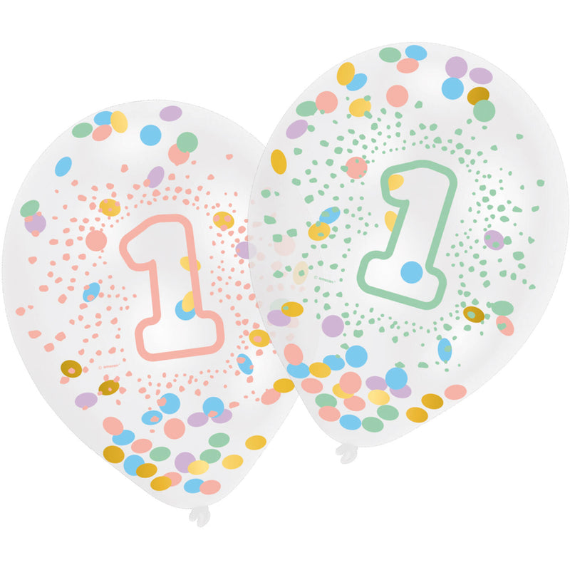 1st Birthday Rainbow Latexballon mit Konfetti-Füllung 27,5 cm | 6 Stück