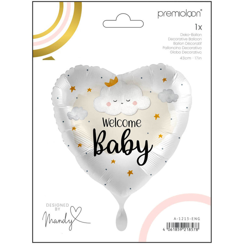 18"/Ø43cm Herz Folienballon  "Welcome Baby"