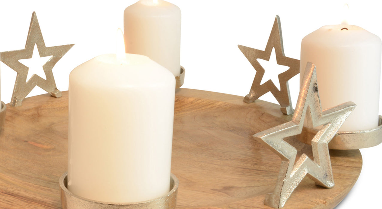 Riffelmacher Adventskerzenhalter "Runder Teller mit Sternen" 70338 | 38x13cm