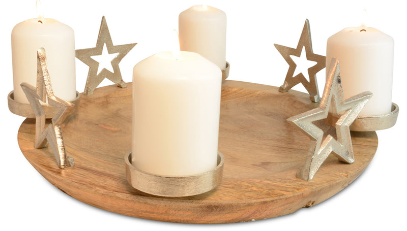 Riffelmacher Adventskerzenhalter "Runder Teller mit Sternen" 70338 | 38x13cm