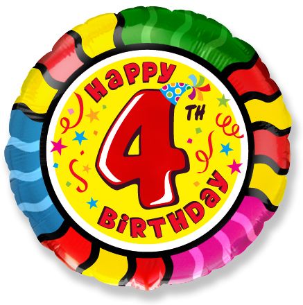18" Folienballon "Happy Birthday" Ø45 cm | Zahl 4