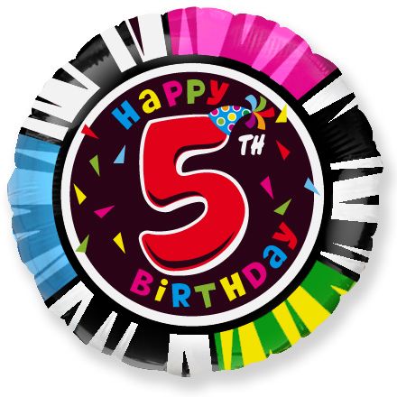 18" Folienballon "Happy Birthday" Ø45 cm | Zahl 5