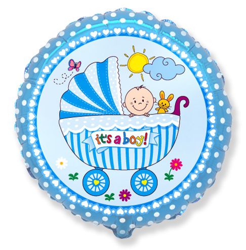 18" Folienballon "It's a boy" Baby Buggy Ø45cm | Blau