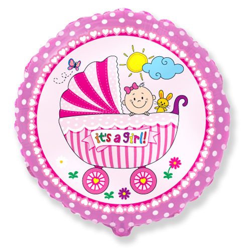 18" Folienballon "It's a girl" Baby Buggy Ø45cm | Rosa